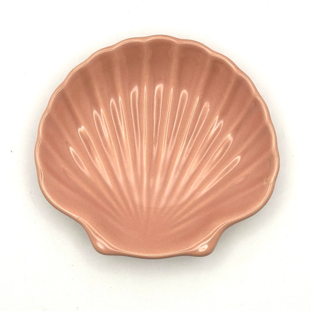 Vintage Mauve Pink Ceramic Scallop Shell Trinket Soap Dish Coastal Decor